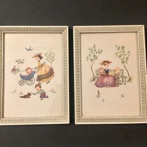 Litho Prints Set of Two Mother and Children 1957 Donald Art Co. Gloria Briksen